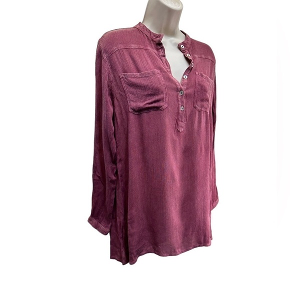 Soft Surroundings Gauze long sleeve 3/4 button Closure raspberry top - Picture 5 of 6